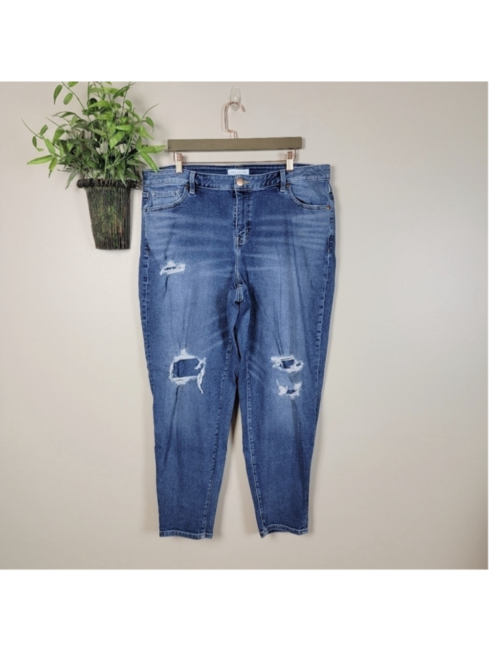 Lane Bryant 18 Skinny Distressed Patch Jegging Medium Wash Legging Stretch Jeans